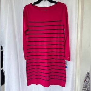 3/$20💥 Nautica NWT Dress Knee Length 3/4 Sleeve Pink Navy Stripe Preppy Small